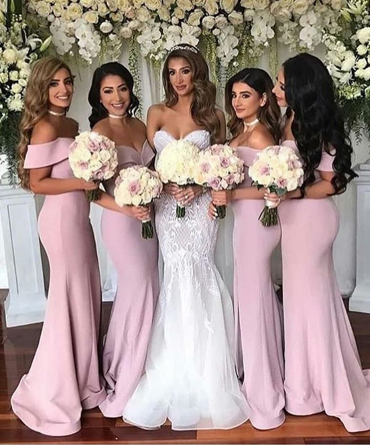 Pink Bridesmaid Dresses Off the shoulder