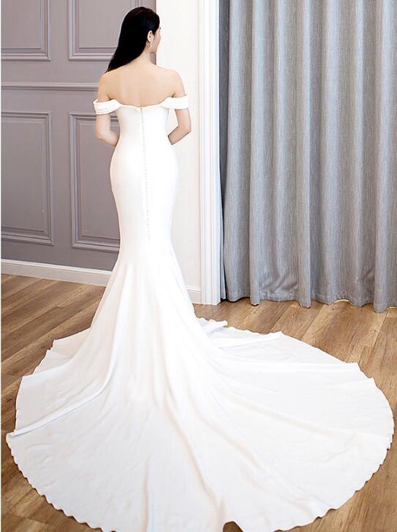 2023 Elegant Short Sleeve Sexy Sweetheart Simple Satin Mermaid Wedding Gowns Dress Bridal