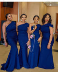 one shoulder blue bridesmaid dresses