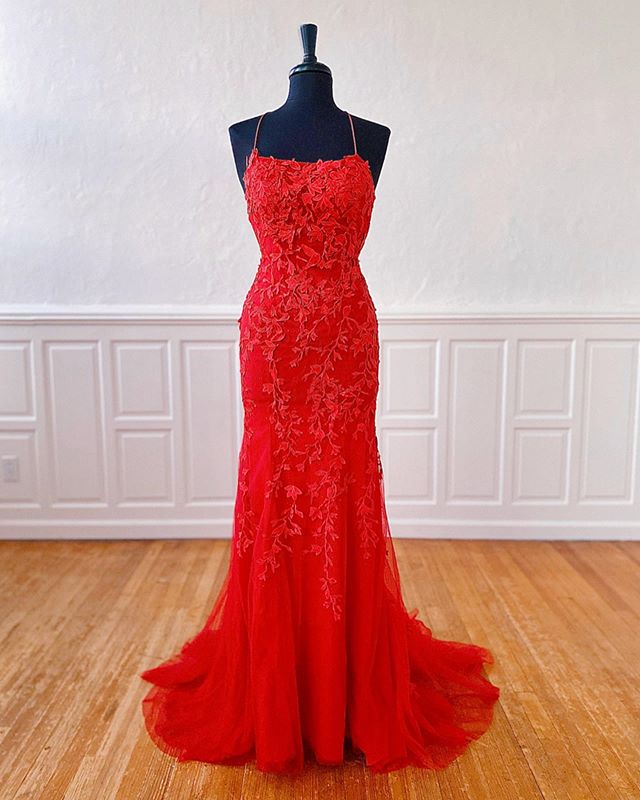 lace red prom dresses